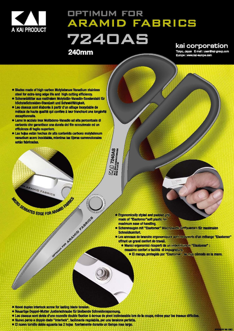 KAI 7000-AS: 9.5"/240mm SERRATED EDGE SHEARS FOR KEVLAR - Tacura